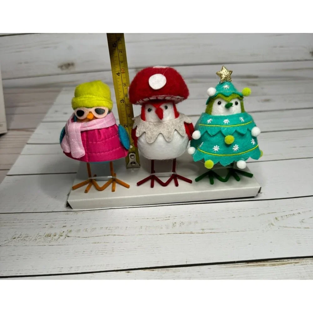 3pc Featherly Friends Mini Fabric Christmas Bird Figurines WonderShop‎ Brights